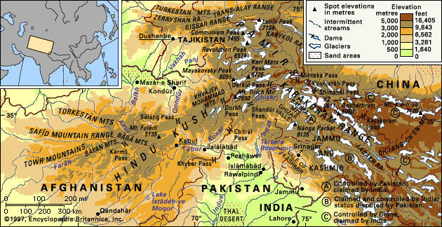 Carte geographique de l'Hindou kouch, au centre Chitral